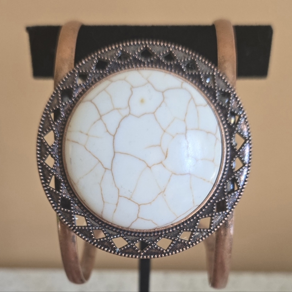 White Stone Copper Cuff Bracelet